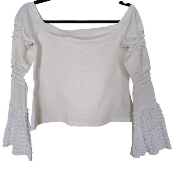 Alexis Blouse Gryffin Off the Shoulder Bell Sleeve Ruffle in Off White sz L - Picture 2 of 9